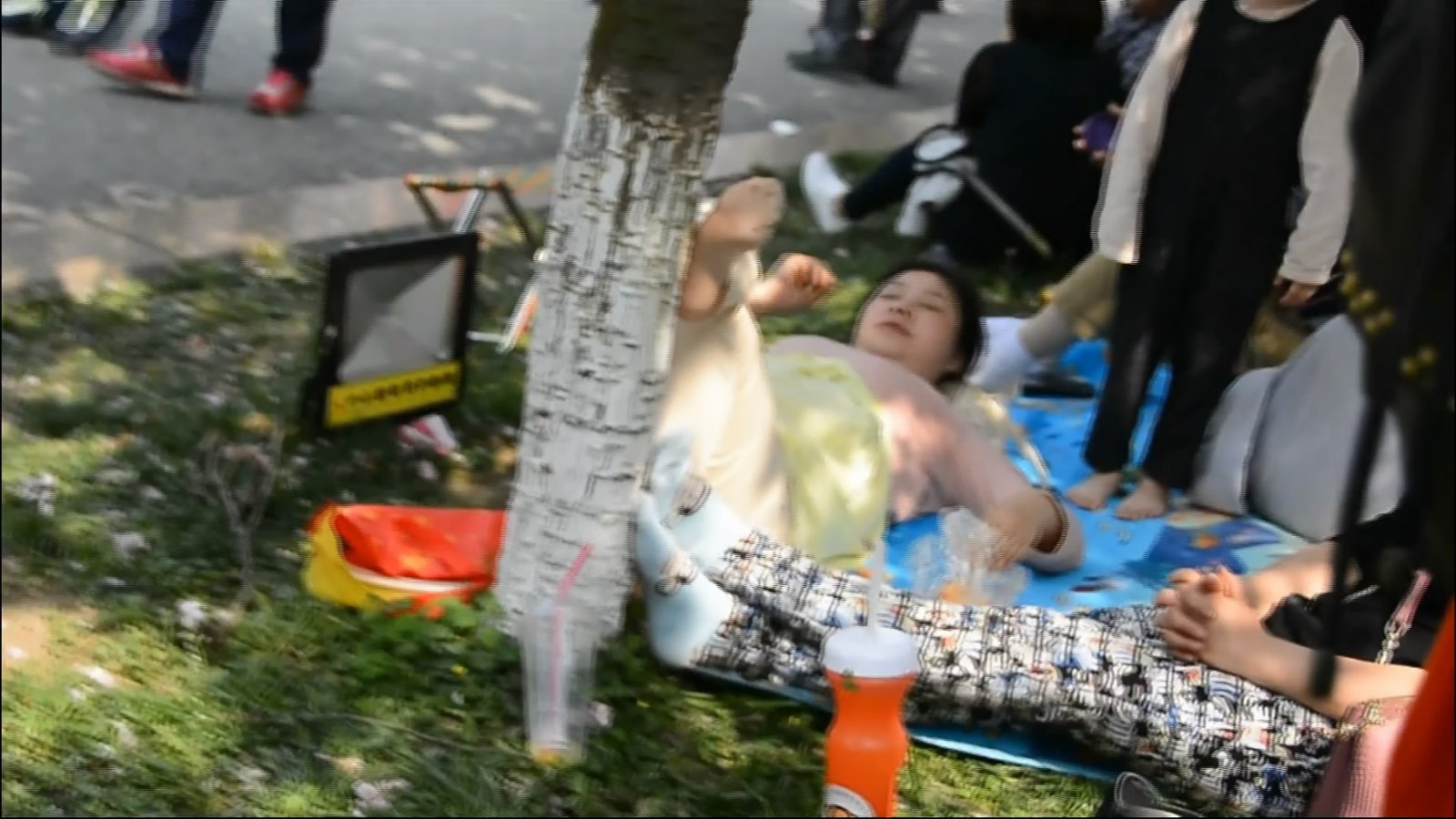 Resting Tired Nylon Feet while Picnic.